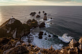 Lighthouse at Nugget Point, ocean view above lighthouse and cliffs, Catlins, Otago, South Island, New Zealand
