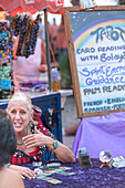 Tarot Card reader at the Daily Sunset Celebrations, Mallory Square, Key West, Florida Keys, Florida, USA