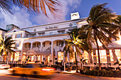 Hotel The Betsy in the evening light, Ocean Drive, South Beach, Miami, Florida, USA