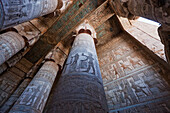 Columns with Hathor capitals in the Outer Hypostyle Hall of the Temple of Hathor, Dendera, Qina, Egypt