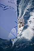 Hawaii, Oahu, Waikiki Offshore Series 2005, sailboat on blue ocean.