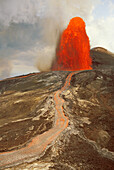 Hawaii, Big Island, Hawaii Volcanoes National Park, River of lava from Pu'u O'o fountain head