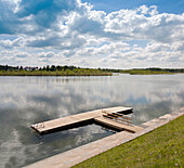 Wooden Boardwalk by Porkuni Lake in Laane-Viru County, Estonia., Wooden pier