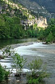 France, Lozère (48), Landscape of the Cevennes, with beam of light on cliff, in the Tarn valley