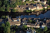 France, Corrèze (19), Argentat village on the banks of the river Dordogne (aerial photo)