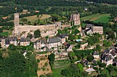 France, Corrèze (19), Turenne village, perched on a mound or tower culminates Caesar, Turenne is ranked among the most beautiful villages in France (photo aériene)