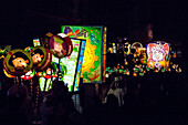 Artistic colourful lanterns lighting the sky, Morgenstraich, Basel Carnival, canton of Basel, Switzerland