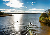 Fishermen on the Havel in Geltow, near Potsdam, Land Brandenburg, Germany