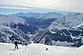 Skitour am Col Helbronner unter dem Mont Blanc, Courmayeur, Aostatal, Nord-Italien, Italien