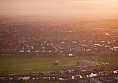 Aerial view of city with urban park. Worcestershire