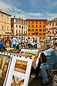 An art display in Navona Square in Rome, Italy