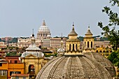 The Roman skyline above Popolo Square in Rome, Italy