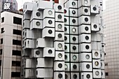 The Nakagin Capsule Tower designed and built by architect Kisho Kurokawa in 1972 in Shimbashi Tokyo Japan  It is slated for demolition
