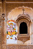 Wall painted with god Ganesh in Nathmal-ki Haveli, Jaisalmer,Rajasthan, India