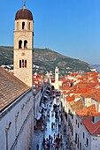 Bell tower of the Franciscan Monastery and Stradun, Dubrovnik, Dalmatia, Croatia