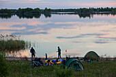 Family camping at Werbeliner See, Saxony, Germany