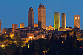 Cityscape with towers, San Gimignano, hill town, UNESCO World Heritage Site, province of Siena,  Tuscany, Italy, Europe