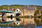 Bridge and Post office in Art Nouveau style, Traben, Traben-Trarbach, Mosel, Rhineland-Palatinate, Germany, Europe