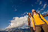 Couple hiking, Dachstein in background, Planai, Styria, Austria