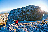 Hikers ascending to summit of Hochschwab, Styria, Austria