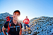 Hikers ascending to summit of Hochschwab, Styria, Austria