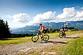 Two mountain bikers off-roading, Duisitzkar, Planai, Styria, Austria