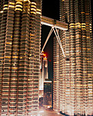 MALAYSIA, Kuala Lumpur, mid section of Petronas tower at night