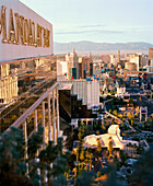 USA, Nevada, Las Vegas, elevated view of cityscape with mountain in background
