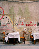 TURKEY, Istanbul, tables and chairs of Gedikli Cafe at Beyoglu District