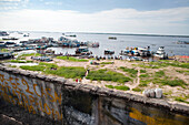 BRAZIL, Manaus, boats parked along the Amazon River, bringing fish and produce to sell at the Manaus market