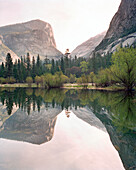 USA, California, Yosemite National Park, Mirror Lake with reflections of Half Dome and Mount Watkins