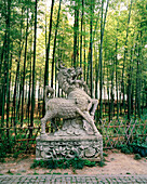 CHINA, Hangzhou, statue at ancient shrine, Meijai Wu bamboo forest