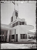 ERITREA, Asmara, Tagliero Fiat gas station (B&W)