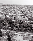 GREECE, Athens, elevated view of the city from the Acropolis (B&W)