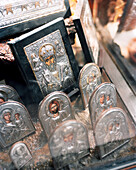 GREECE, Santorini, Fira, framed aluminum religious figures for sale