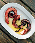 GREECE, Patmos, Dodecanese Island, freshly caught octopus served at Fish Tavern Leonidas