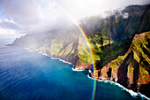 USA, Hawaii, a beautiful view of a rainbow and the Napali Coast, Kaua'i