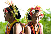 INDONESIA, Mentawai Islands, Kandui Resort, portrait of mature Mentawai women in traditional clothing