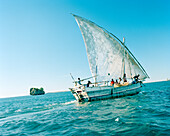 MADAGASCAR, people traveling on sailboat across the Mozambique Channel, Anjajavy