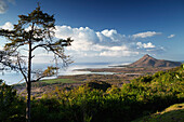 MAURITIUS, a view of the West Coast of Mauritius from Plaine Champagne Road towards the town of La Preneuse, Tamarin sits on the backside of the mountain