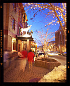 USA, Utah, Park City, a view of mainstreet in downtown Park City at night