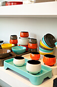 VIETNAM, Saigon, Ho Chi Minh City, colorful tableware / lacquerware products from Michele De Albert on display at the Gaya Design Showroom, 1 Nguyen Van Trang, District 1