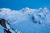 Gorner Glacier with Monte Rosa massif, Lyskamm, Castor and Pollux, Gornergrat, Zermatt, Canton of Valais, Switzerland
