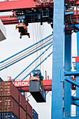 Container ship loading and unloading at the container terminal Burchardkai, Hamburg, Germany