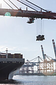 Loading and unloading of a container ship in the port of Hamburg, Burchardkai, Hamburg, Germany