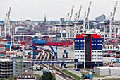 Blick auf den Container Terminal Tollerort, hamburg, Deutschland