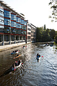 Rowing boats, Goldbekkanal in Winterhude, Hamburg, Germany