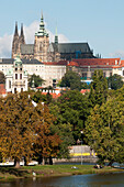 View to Prague Castle and St. Vitus Cathedral, Prague, Czech Republic, Europe