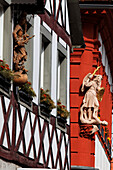 Details on the facades of two timber framed houses, Volkach, Lower Franconia, Bavaria, Germany
