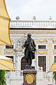 Johann Wolfgang Goethe monument in front of the old stock exchange building, Leipzig, Saxony, Germany